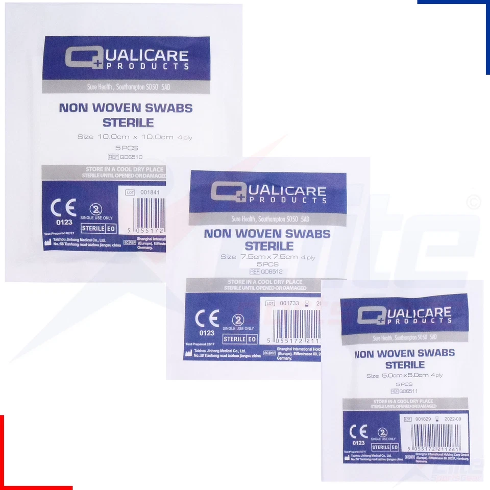 Qualicare Non-Woven Sterile 4PLY Gauze Swabs Medical Absorbent 5cm 7.5cm or 10cm