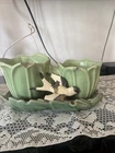 Vintage Mid Century McCoy Double Green Tulip Flower Swallow Planter