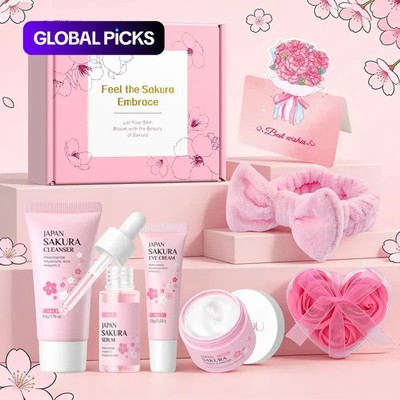 JAPAN SAKURA HAUTPFLEGE GESCHENKSET REINIGER SERUM AUGEN GESICHTSCREME FEUCHTIGKEITSSPENDENDE SEIFE