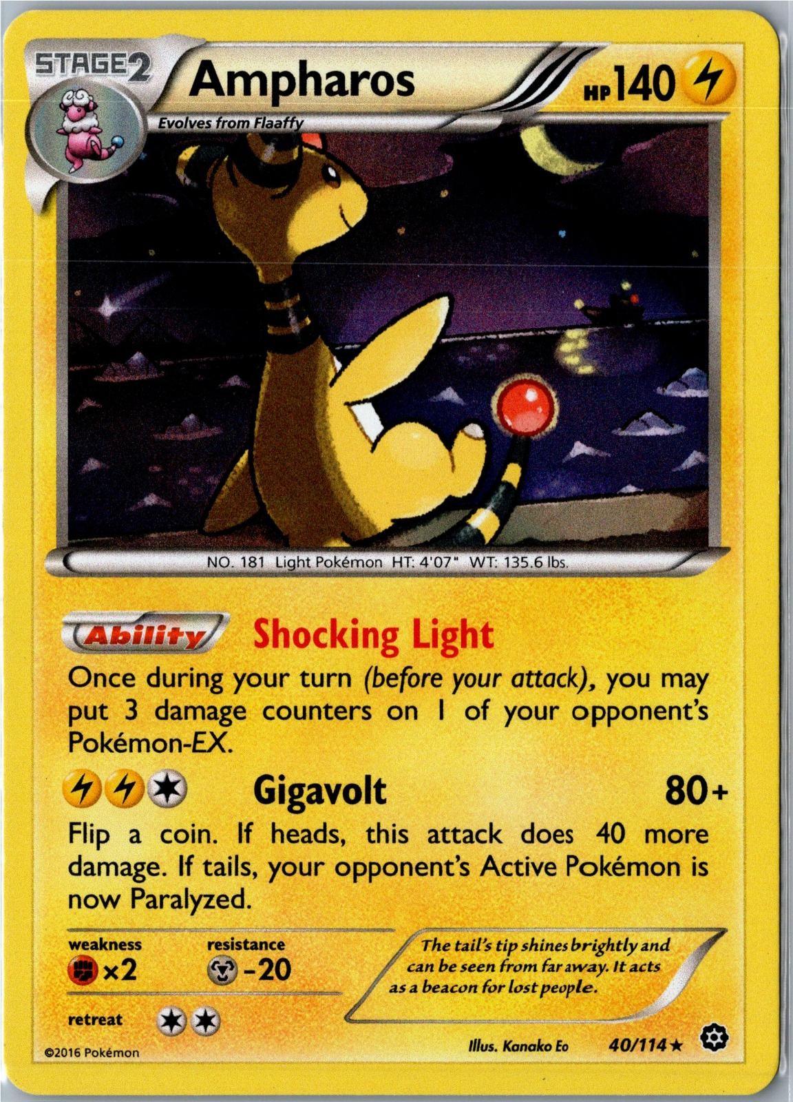 Pokemon Card - Ampharos Steam Siege 40/114 2016 Rare Holo Holo Lightly Played