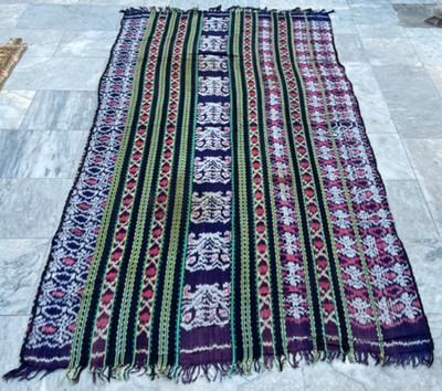 Vintage Hand Woven Indonesian Ikat Cloth West Samba Ikat Textile 4x7ft Free Ship
