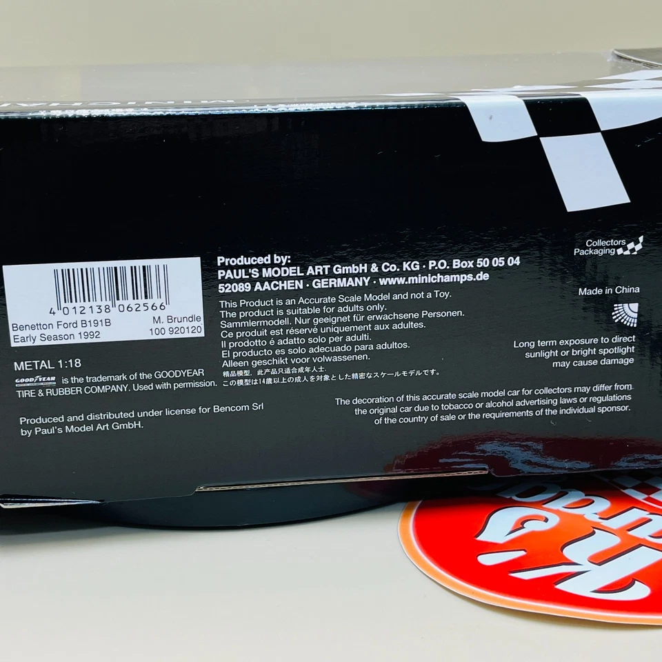 Minichamps 1/18 Benetton Ford B191B Early Season 1992 M. Brundle CAMEL 100920120 - Image 3 of 4