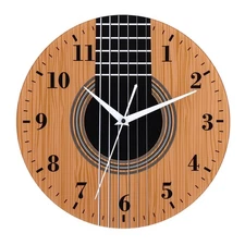 12 Inch Music Themed Wall Clock with Wooden Guitar Dial, Silent Clock Movemen...