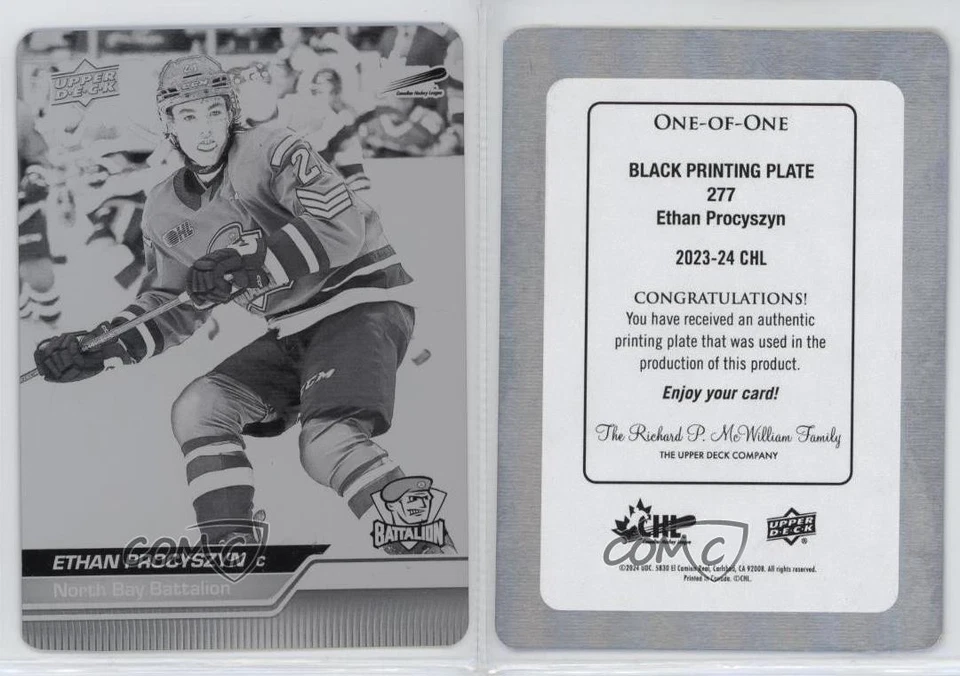2023-24 Upper Deck CHL Printing Plate Black 1/1 Ethan Procyszyn #277 10x3 - Image 3 of 3