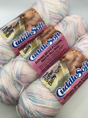 Caron Cuddle Soft Baby Yarn 2 Skeins + Partial Color Cotton Candy Print Acrylic