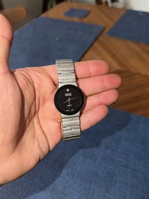 Vintage Bijoux Terner Quartz Mens Watch Stainless Steel Band Black Face - TESTED