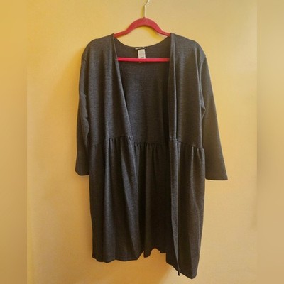 Heimish Solid Ruffle Open Cardigan Grey Pockets