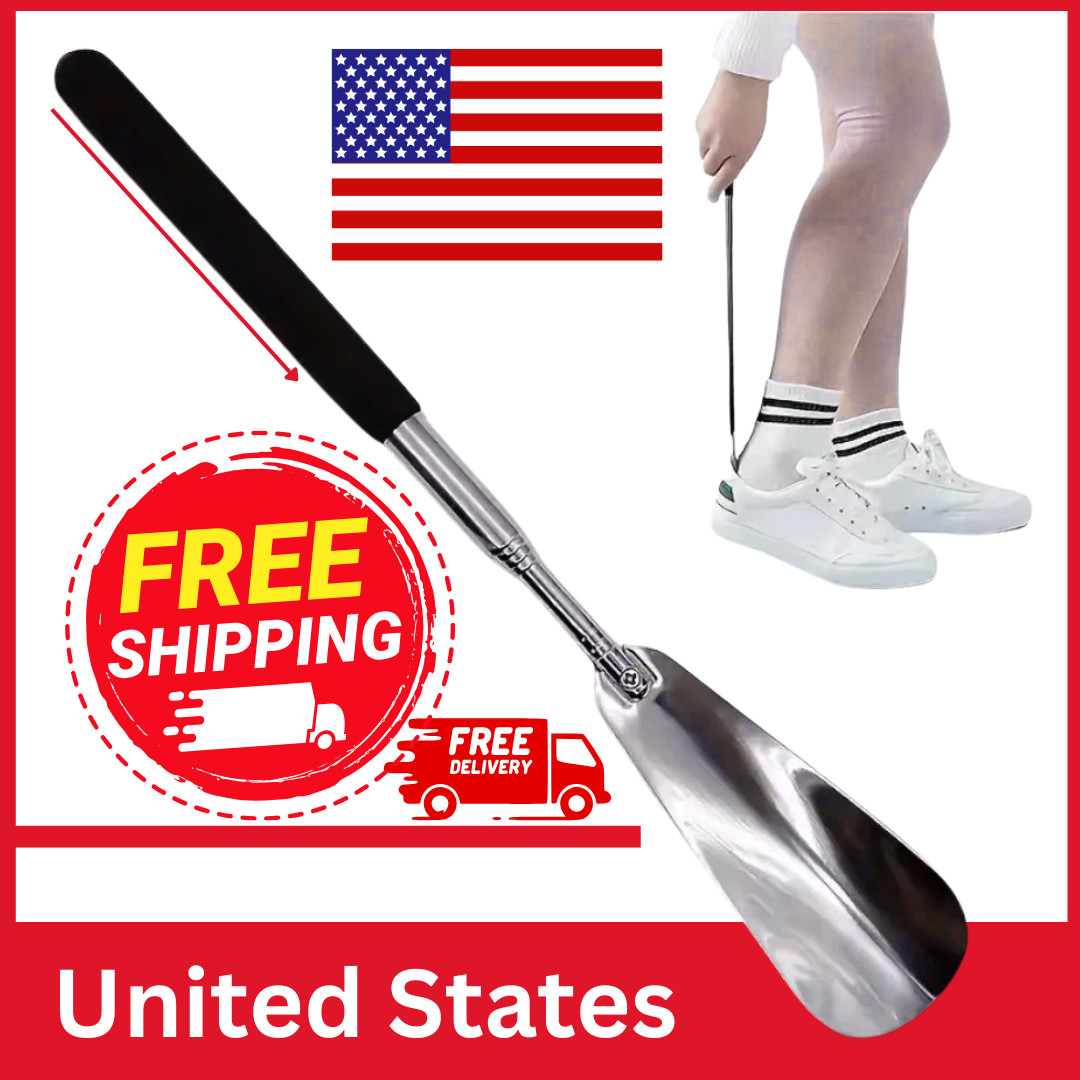 New Extra Long Handle Shoe Horn Stainless Steel Handled Metal Shoehorn Horns US