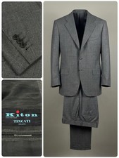 Great 6500 Kiton Napoli Super 180 s 14 Micron Wool Gray Light Check Men Suit 42