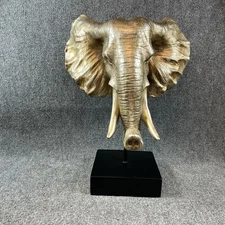 Ebros Gift 20” Gold Patina Elephant Head Bust Sculpture on Black Base 