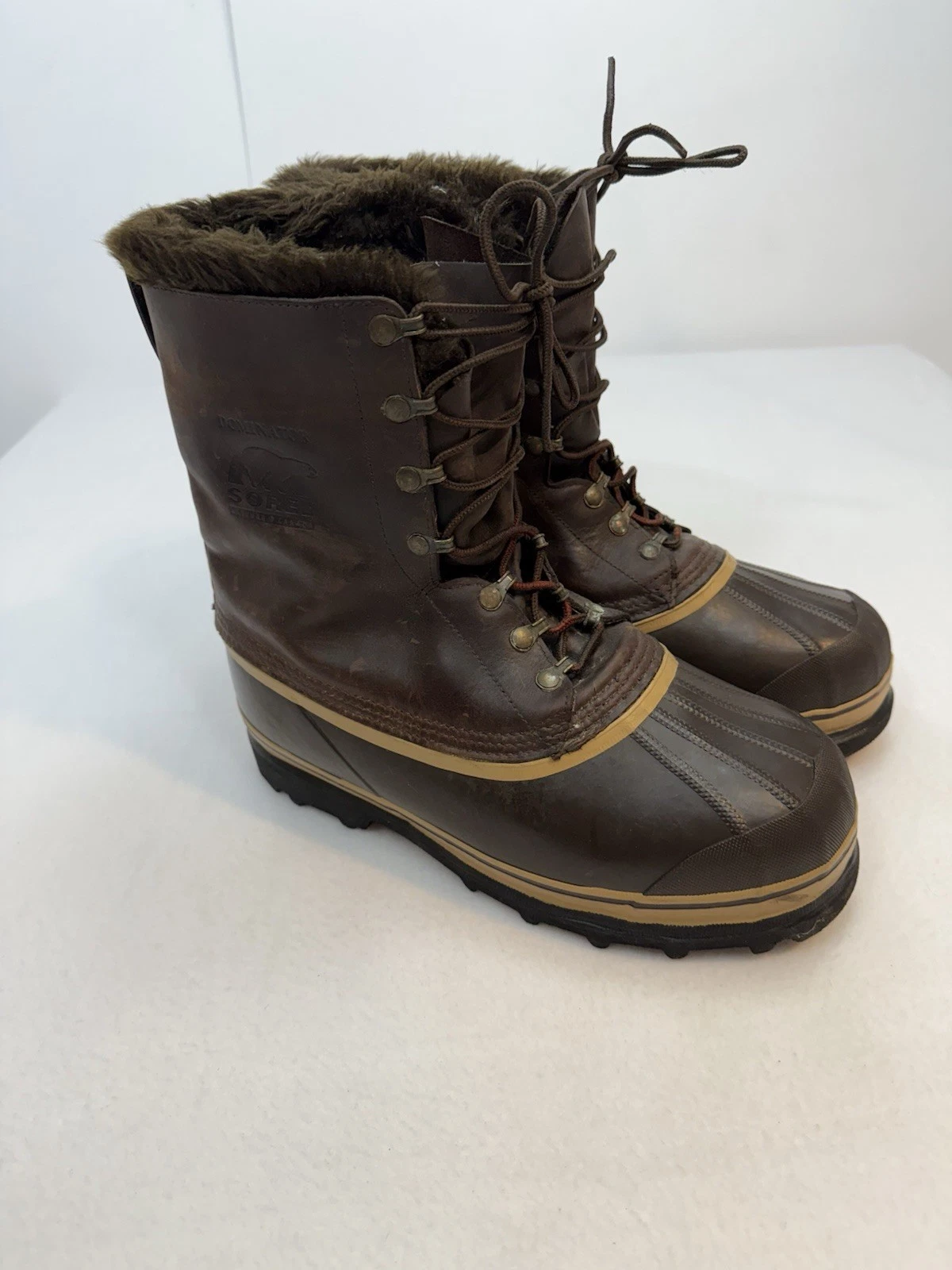 Vintage Sorel Dominator Winter snow Boots Leather “Fur” Lined Men’s Sz 9 Canada