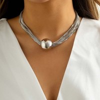 Halskette ArmbäNder Geometrische Kugel Choker Mehrschichtige Kette Silber