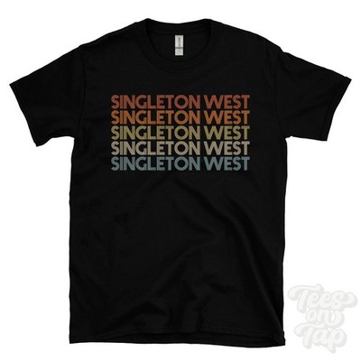 SINGLETON WEST REPEATED RETRO STYLE T-SHIRT mens & womens uk place name gift