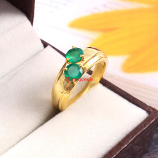 Natural Green Onyx Gemstone With 18k Gold Plated Silver Women's Ring 20