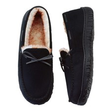 Mens Moccasin Slippers with Memory Foam Arch Support Warm Fleece Lined Non Slip