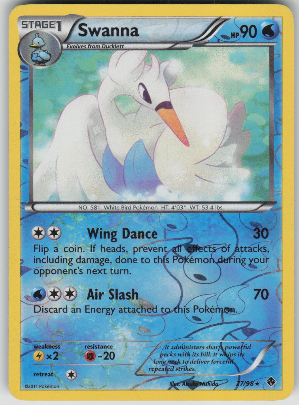 Pokemon TCG Swanna Rare Reverse Holo Emerging Powers 27/98
