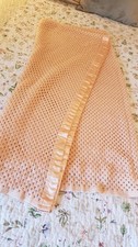 Vintage Orange Waffle Weave Acrylic Blanket Satin Trim Thermal Twin 75x81