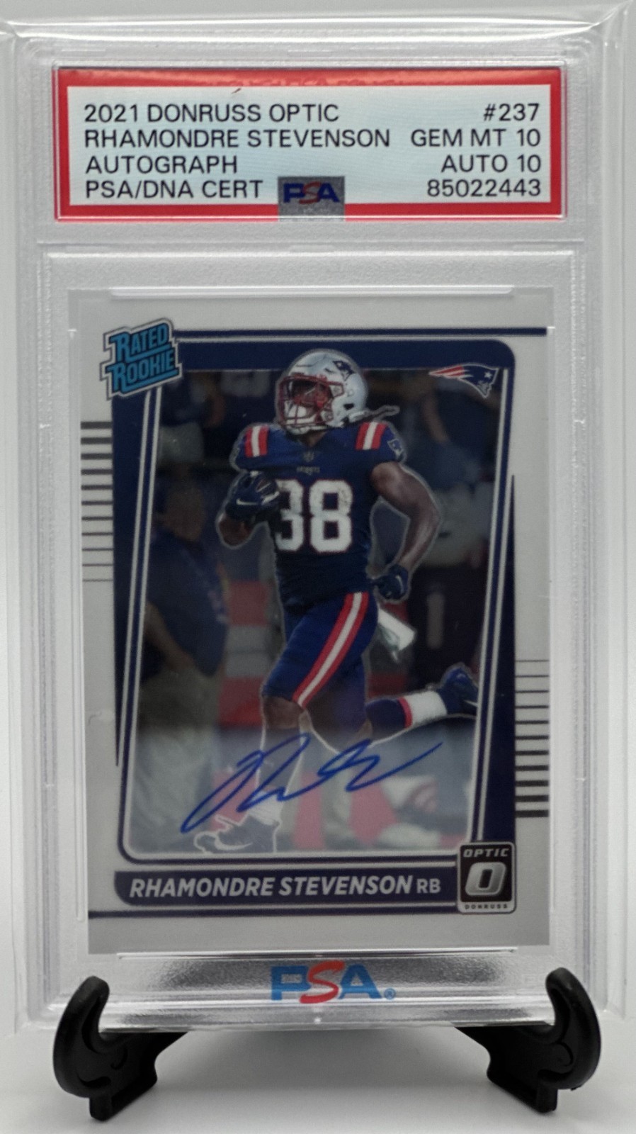 2021 Rhamondre Stevenson Panini Donruss Optic PSA 10 Rated Rookie RC White Auto