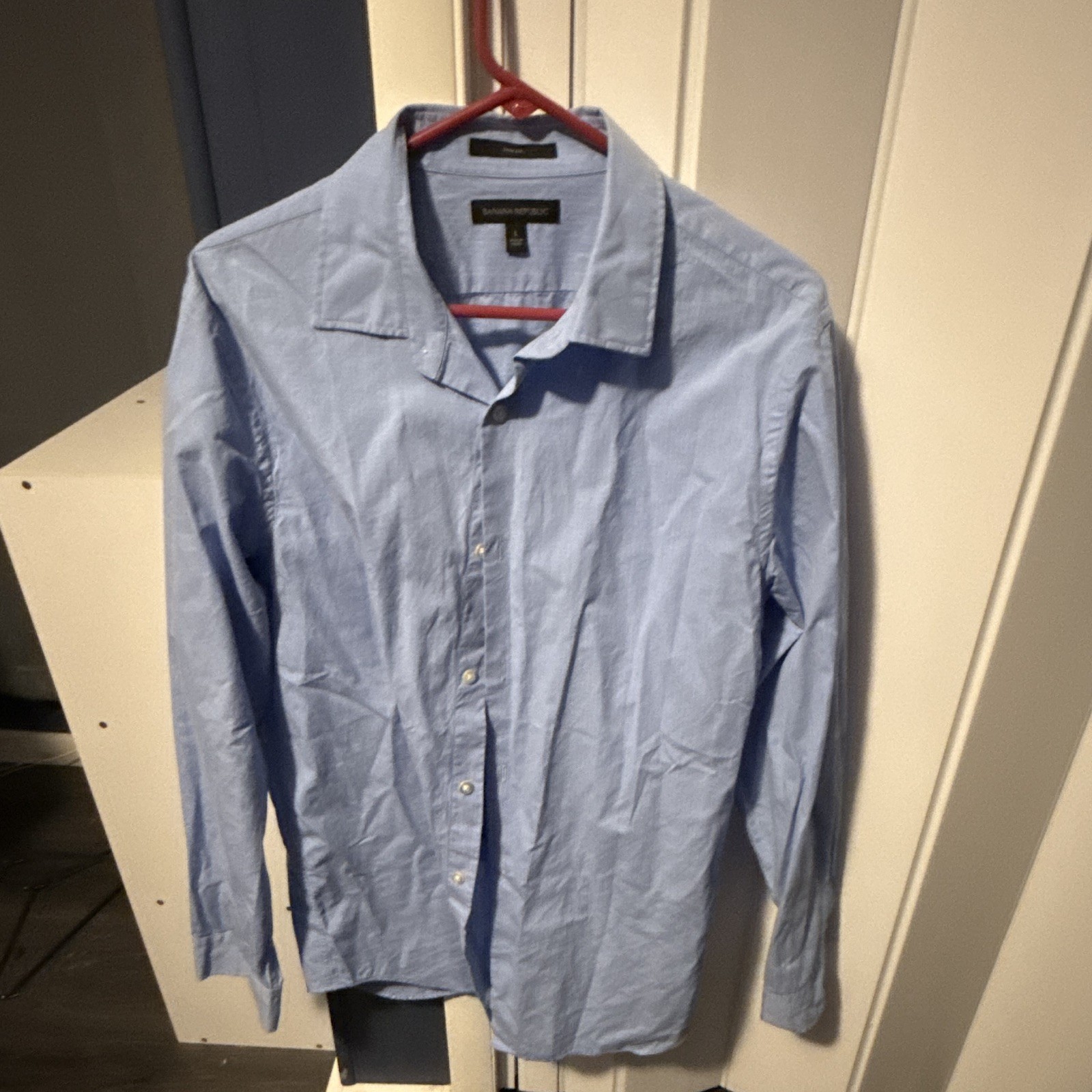Banana Republic Slim Fit Non-Iron Blue Solid Cotton Dress Shirt L