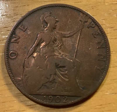 1902 Great Britain Penny Low Sea Level Britannia KM#794.1 VF Bronze Coin