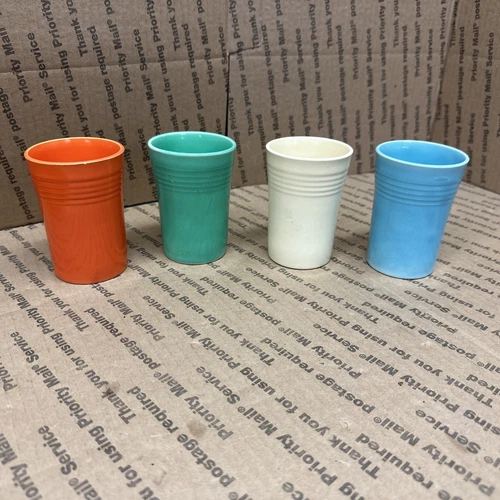 Vintage Fiesta 8 Oz Tumblers Blue Ivory Red(orange)Green(4)