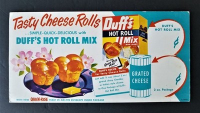 1940s antique DUFF'S HOT ROLL MIX store SIGN cardboard 9x18 prim kitchen country