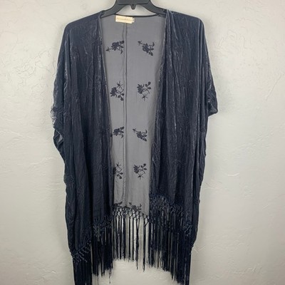 Johnny Was 4 Love & Liberty Velvet Kimono Size XS Blue oversized Embroidered 