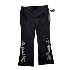 DG2 by Diane Gilman black Velvet Pull-On Embroidered Bootcut Pant black 22W NWT