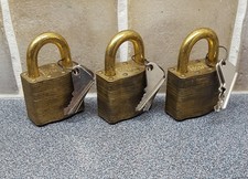 (3 x) Squire No. 49 Stronglock vintage laminated brass military padlock + keys