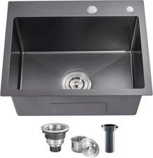 POPFLY 23x18 Inch Stainless Steel Drop-in Kitchen Sink - Black