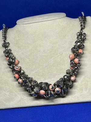 L123 Vintage Vera Wang Chunky Pink Gray Necklace Signed