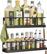2 Pack Spice Rack Wall Mounted Space-Saving Organizer for Kitchen Pantry Door Bl