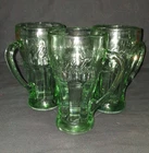 Vintage Libbey Coca-Cola Set of 3 Green Glass Mugs with Handle, Soda Theme