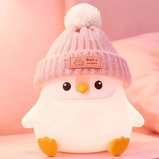 Penguin Silicone Night Light, Cute Pink Lamp with Hat, Baby