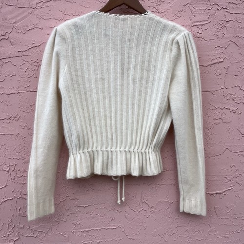 Vintage Tahari Cardigan Sweater Cream Lambswool Angora Hong Kong Preppy - Picture 4 of 7