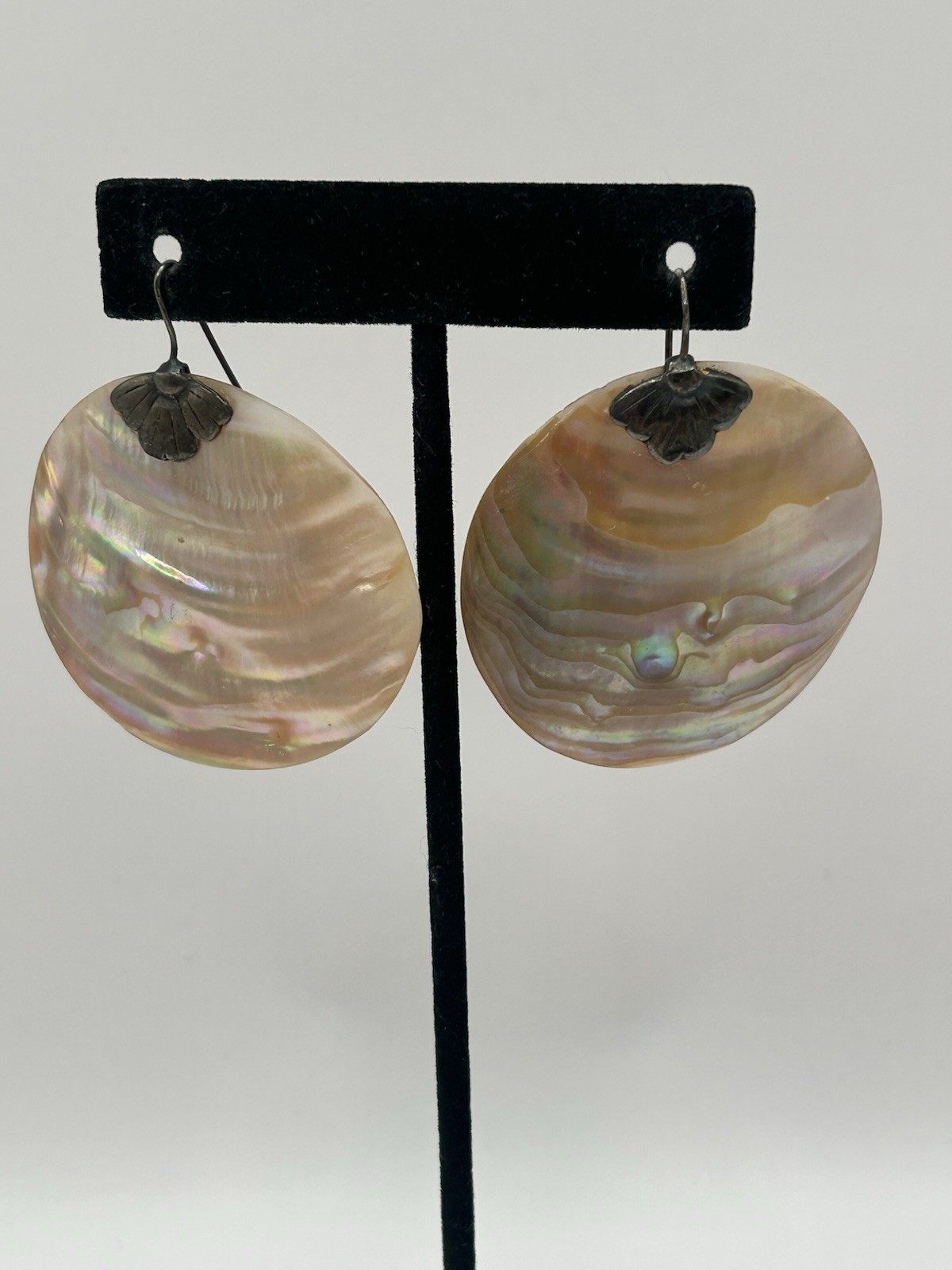 Sterling Silver Abalone Shell Dangle Earrings Vin… - image 1