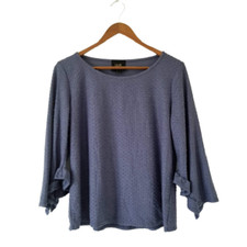 W5 French Dot Ruffle Sleeve Slate Blue Top - ...