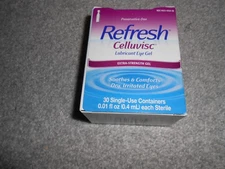 NEW, Refresh, Celluvisc Lubricant Eye Gel, 30 Single-Use Containers @0.01 fl oz