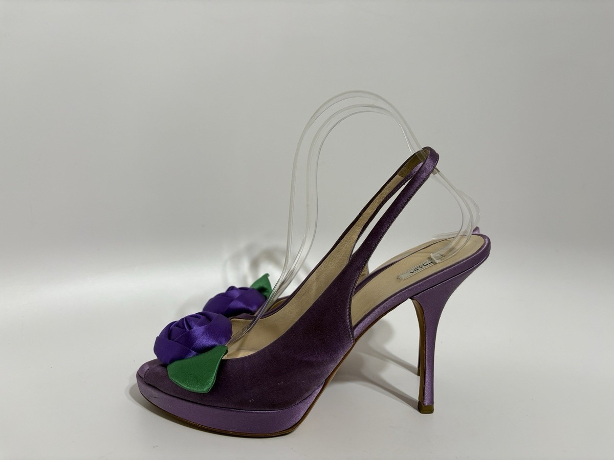 Vtg Prada Purple Satin Flower Slingback Heels 40 | eBay