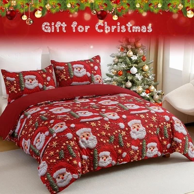 Christmas Gift Quilt Doona Duvet Cover Set Queen King Size Bedding Pillowcase - image 1 of 4