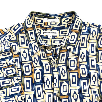 Pierre Cardin Mens Short Sleeve 100% Rayon Geometric Pattern Lg Shirt