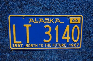 1966 1967 ALASKA License Plate - NORTH TO THE FUTURE