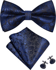 Mens Paisley Bow Tie Handkerchief Jacquard Woven Adjustable Pre-Tied Bowties Poc