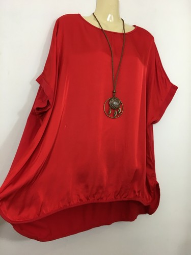Ladies Oversized Long Italian Top Round Hem Necklace Tunic Lagenlook Side Slits - Picture 17 of 53