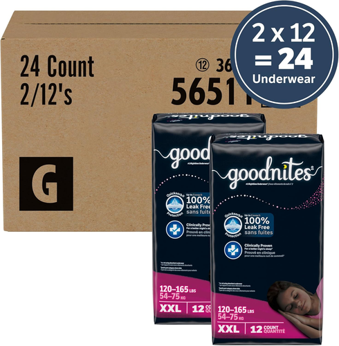 Goodnites Girls' Nighttime Underwear, Size XXL (120-165 Lbs), 24 Ct (2 Packs of - Picture 2 of 11