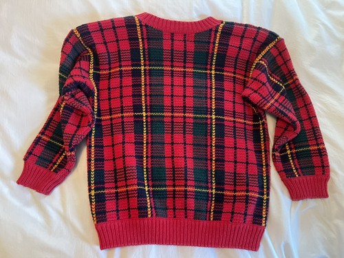 Vintage 90s Kids Gap Knit Sweater Boys Medium Red Green Plaid - Picture 4 of 5
