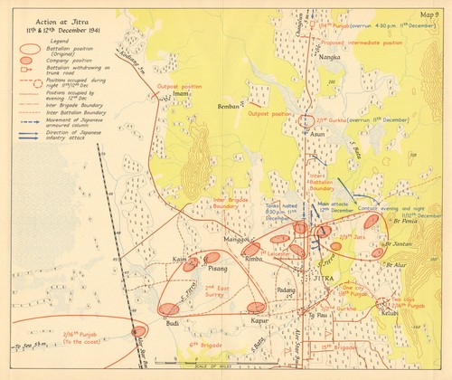 Battle of Jitra, 11-12 December 1941. Japanese invasion of Malaya 1957 old map