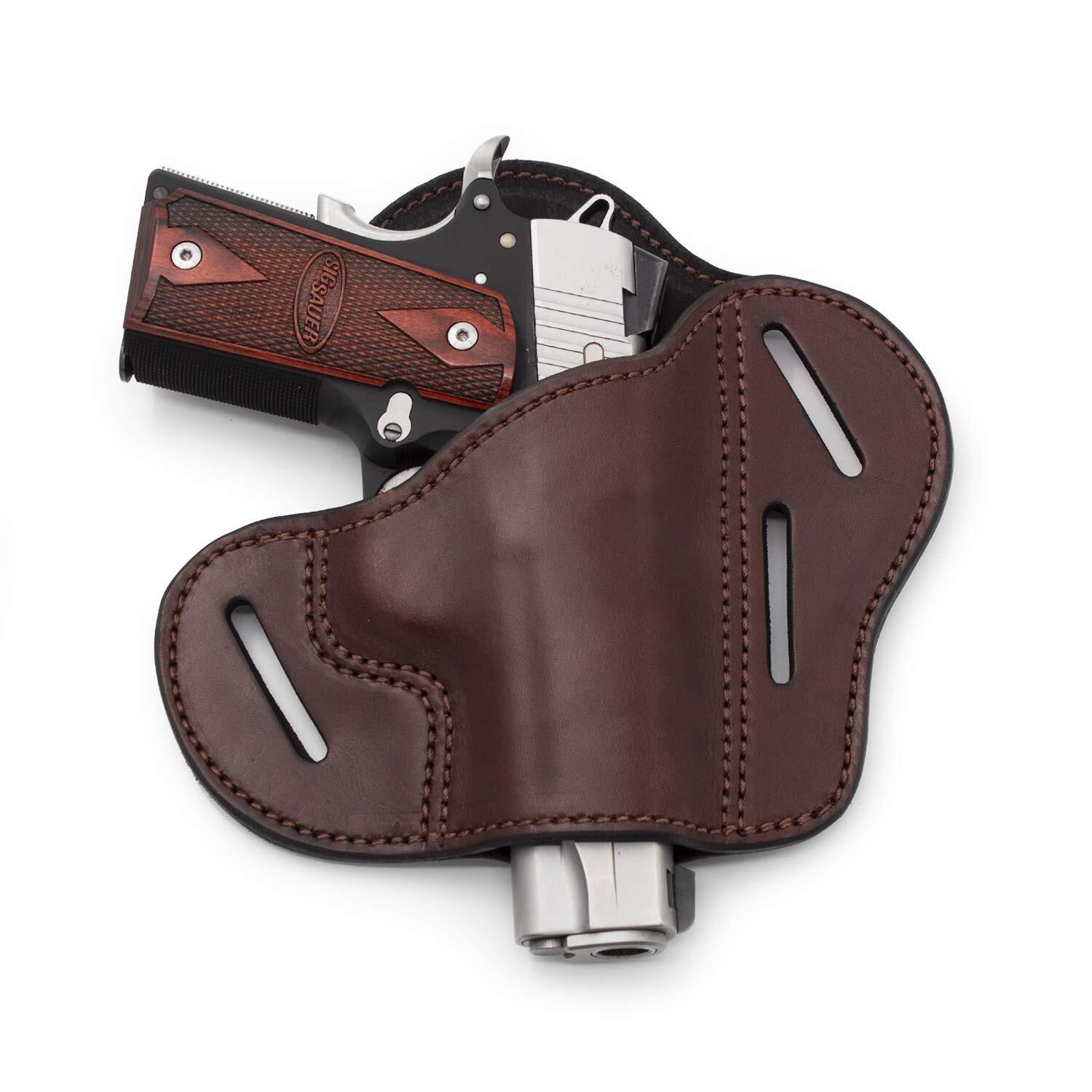 The Ultimate Leather Gun Holster | 3 Slot Pancake Style Belt Holster | Handma...