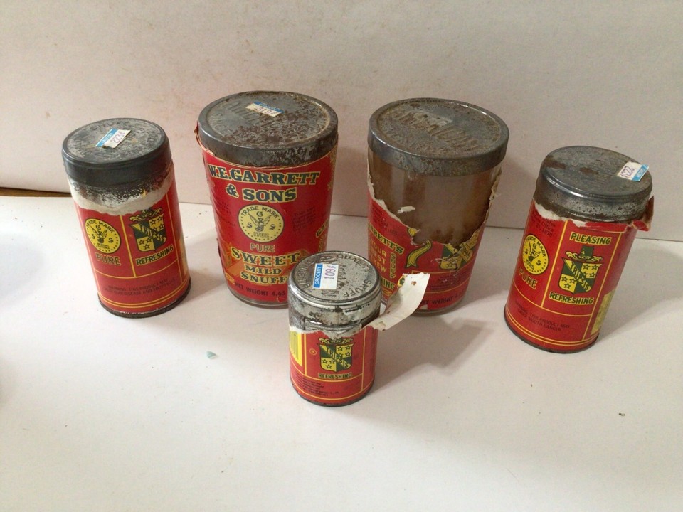 5 W.E. Garrett & Sons Sweet Mild Snuff Tins & Jars, Tobacco, Memphis