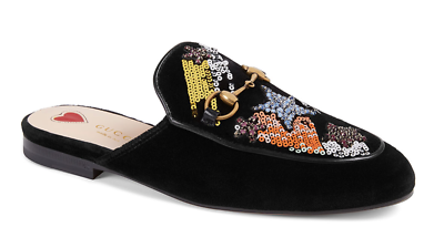 Gucci Princetown Black Velvet Shooting Star Slide Loafer  display picture 3